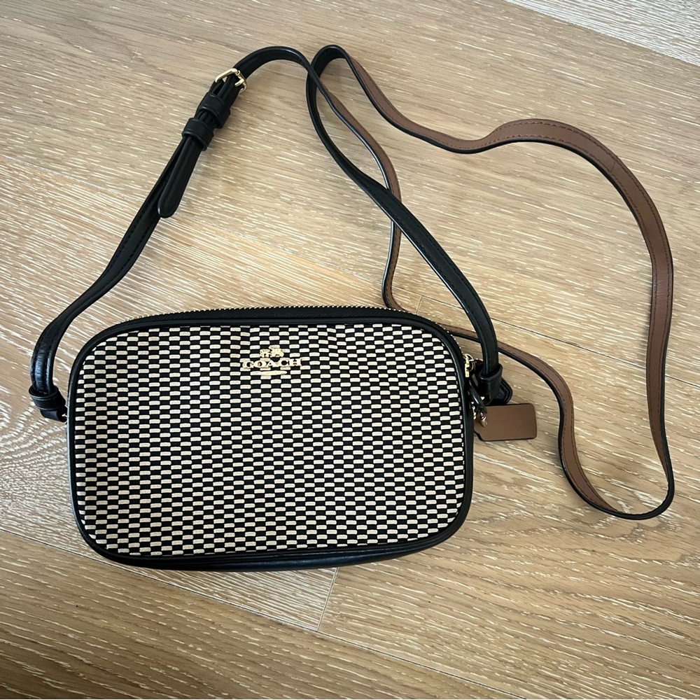 Coach CROSSBODY POUCH IN LEGACY JACQUARD bag black leather